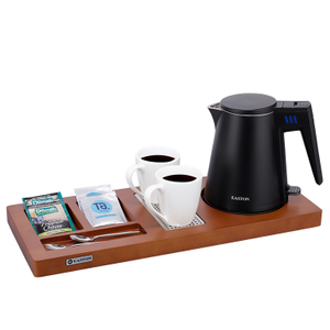 Tray Electric Kettle 0.6L da hospitalidade do hotel Dark Brown Beech Wood Tray 